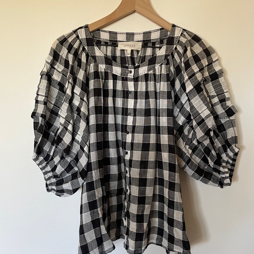 The GREAT: Carriage Top Black/Cream Gingham (Size 2/Medium)